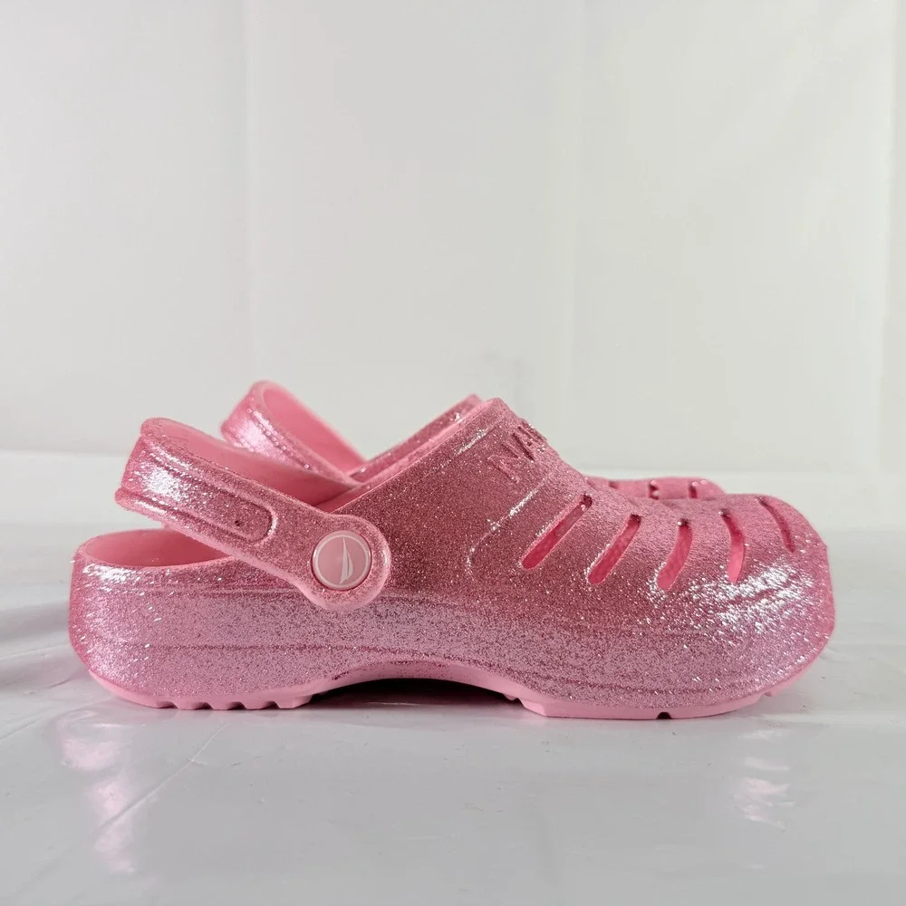 Nautica River Edge Girls 4 Clog Sandals Light Pink‎ Glitter New